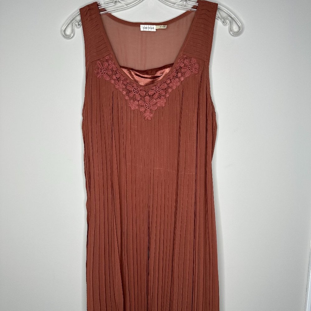Blue Bird Size L Cinnamon-Colored Sleeveless Pleated Dress
